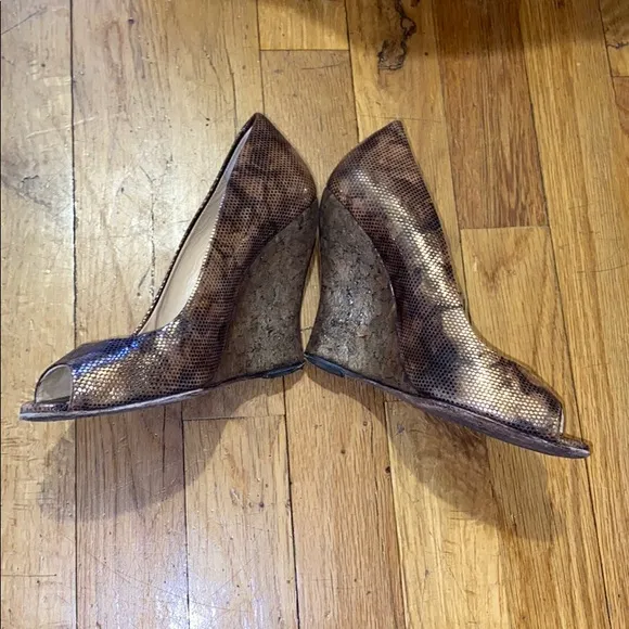Oscar de la Renta Metallic Wedges Crocodile Print