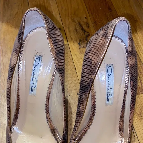 Oscar de la Renta Metallic Wedges Crocodile Print
