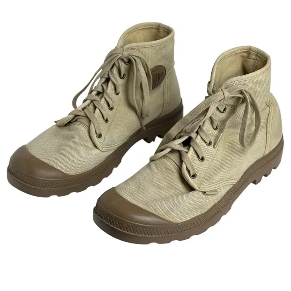 Palladium Boots Size 10.5 Canvas Rubber Lace Up Combat Boots Army Desert Tan