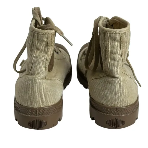 Palladium Boots Size 10.5 Canvas Rubber Lace Up Combat Boots Army Desert Tan