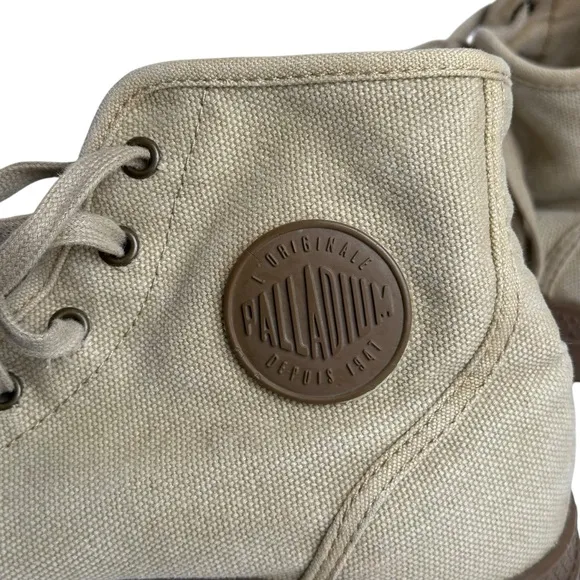 Palladium Boots Size 10.5 Canvas Rubber Lace Up Combat Boots Army Desert Tan