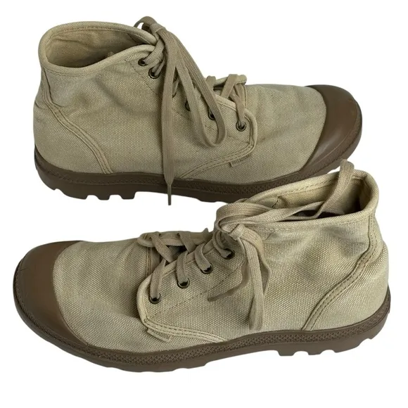 Palladium Boots Size 10.5 Canvas Rubber Lace Up Combat Boots Army Desert Tan