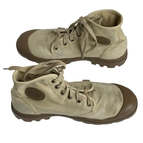 Palladium Boots Size 10.5 Canvas Rubber Lace Up Combat Boots Army Desert Tan