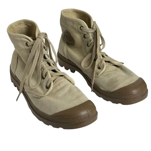 Palladium Boots Size 10.5 Canvas Rubber Lace Up Combat Boots Army Desert Tan