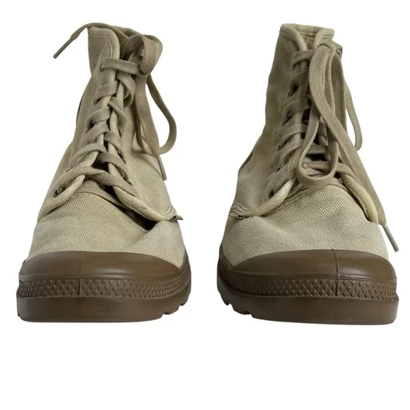 Palladium Boots Size 10.5 Canvas Rubber Lace Up Combat Boots Army Desert Tan