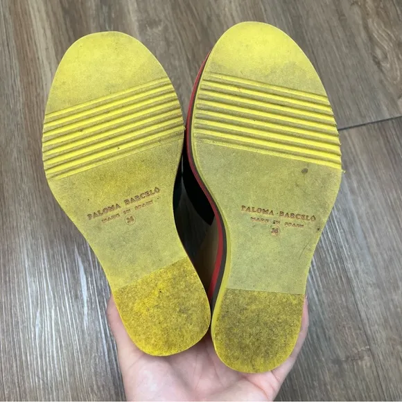 Paloma Barceló Ayumi Ximena Stripe Colorblock Platform Leather Wood Mule Wedges