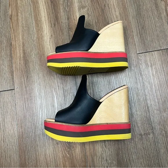 Paloma Barceló Ayumi Ximena Stripe Colorblock Platform Leather Wood Mule Wedges