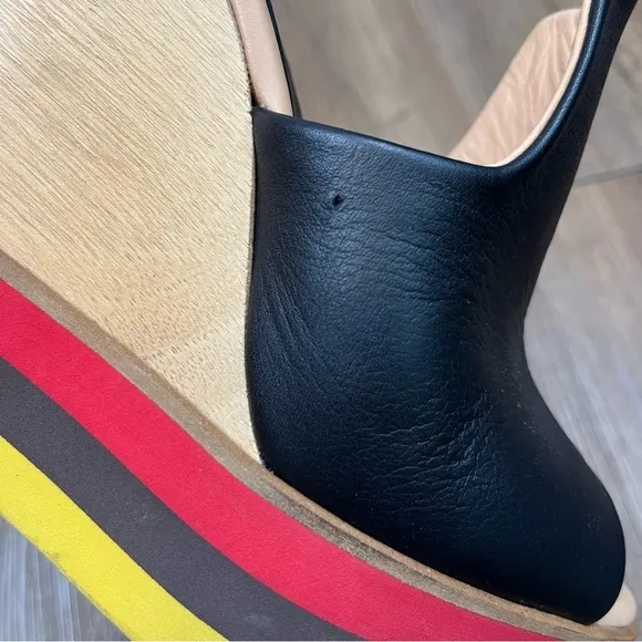Paloma Barceló Ayumi Ximena Stripe Colorblock Platform Leather Wood Mule Wedges