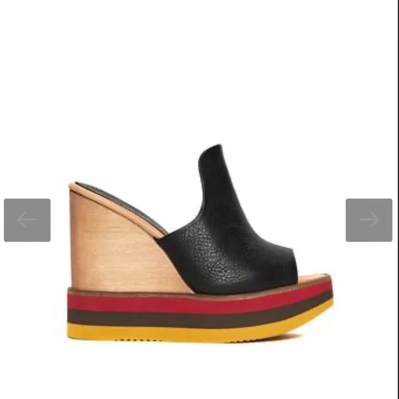 Paloma Barceló Ayumi Ximena Stripe Colorblock Platform Leather Wood Mule Wedges