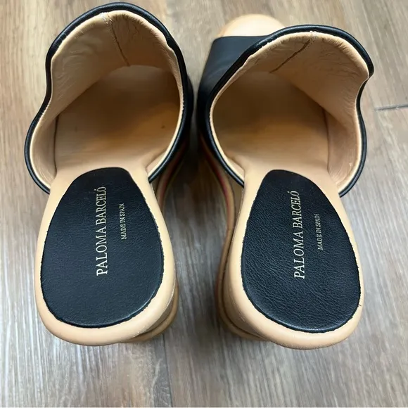 Paloma Barceló Ayumi Ximena Stripe Colorblock Platform Leather Wood Mule Wedges