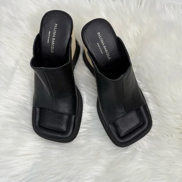 Paloma Barcelo Lana Black Leather Wedges, EU size 37/US size 7