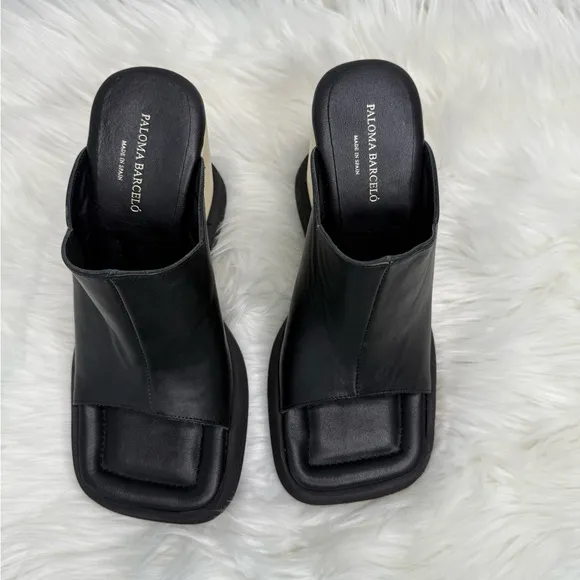 Paloma Barcelo Lana Black Leather Wedges, EU size 37/US size 7