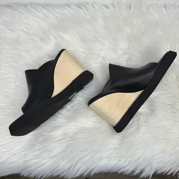 Paloma Barcelo Lana Black Leather Wedges, EU size 37/US size 7