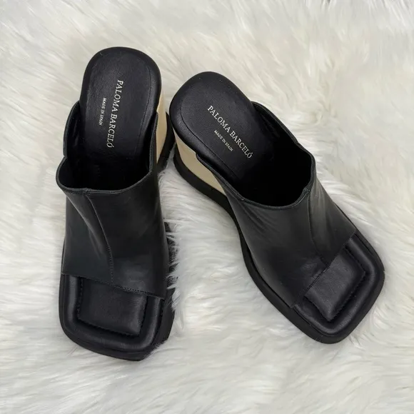 Paloma Barcelo Lana Black Leather Wedges, EU size 37/US size 7