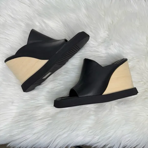 Paloma Barcelo Lana Black Leather Wedges, EU size 37/US size 7
