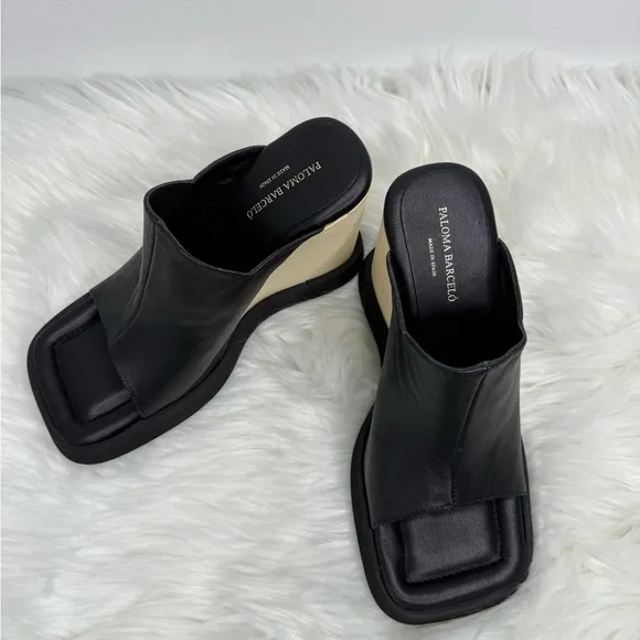 Paloma Barcelo Lana Black Leather Wedges, EU size 37/US size 7