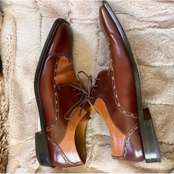 Paolo De Marco Handmade in Spain Square Toed Two-Toned Brown Derby Shoes