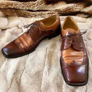 Paolo De Marco Handmade in Spain Square Toed Two-Toned Brown Derby Shoes