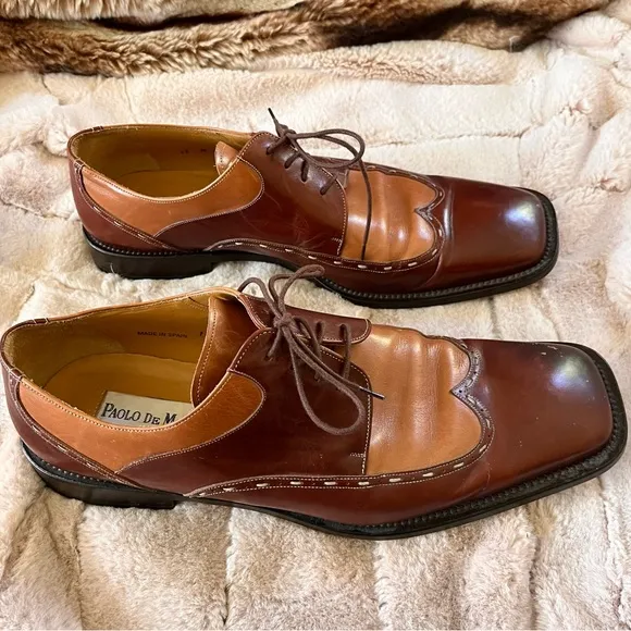 Paolo De Marco Handmade in Spain Square Toed Two-Toned Brown Derby Shoes