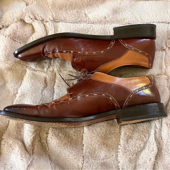 Paolo De Marco Handmade in Spain Square Toed Two-Toned Brown Derby Shoes