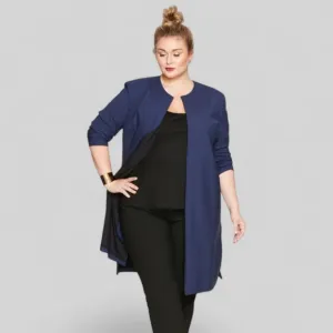 PARI PASSU Minimalist Wool Navy Lightweight Coat Trench Blazer Hourglass 16