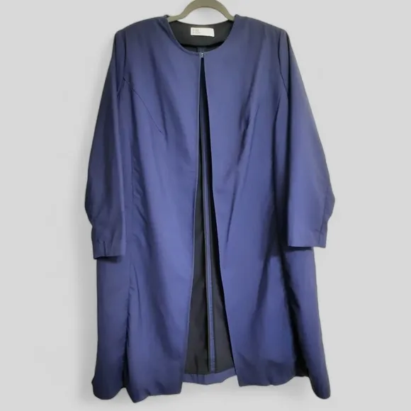 PARI PASSU Minimalist Wool Navy Lightweight Coat Trench Blazer Hourglass 16