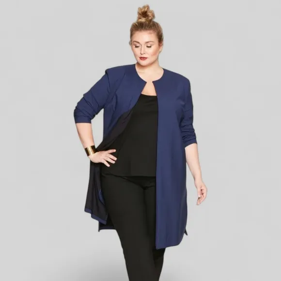 PARI PASSU Minimalist Wool Navy Lightweight Coat Trench Blazer Hourglass 16
