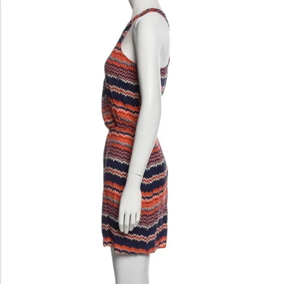 Parker 100% Silk Tribal Aztec Chevron Stripe Mini Dress