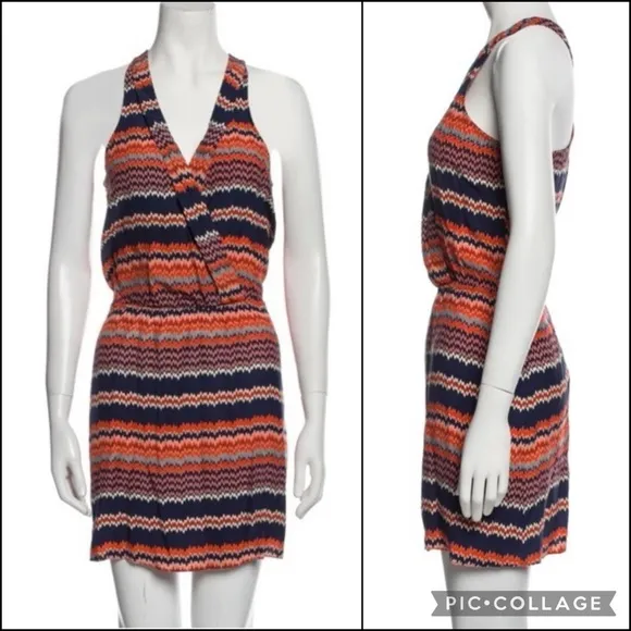Parker 100% Silk Tribal Aztec Chevron Stripe Mini Dress