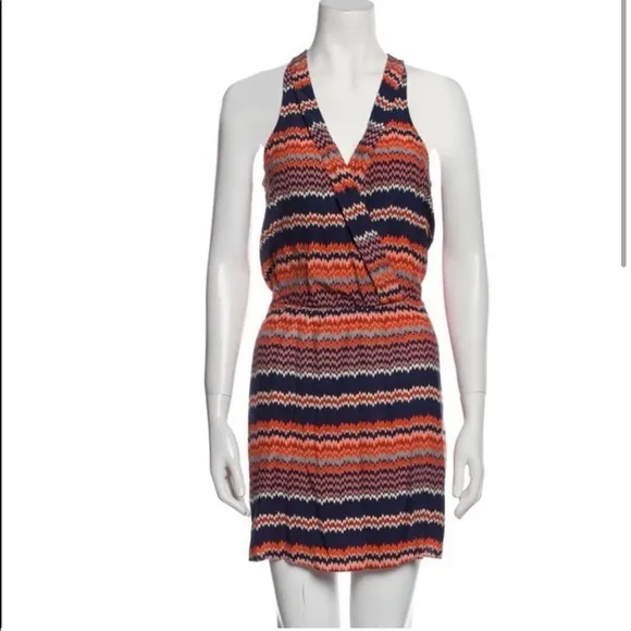 Parker 100% Silk Tribal Aztec Chevron Stripe Mini Dress
