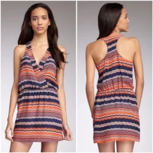 Parker 100% Silk Tribal Aztec Chevron Stripe Mini Dress