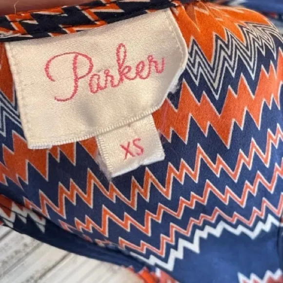 Parker 100% Silk Tribal Aztec Chevron Stripe Mini Dress