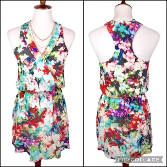Parker 100% Silk Watercolor Floral Racerback Mini Dress