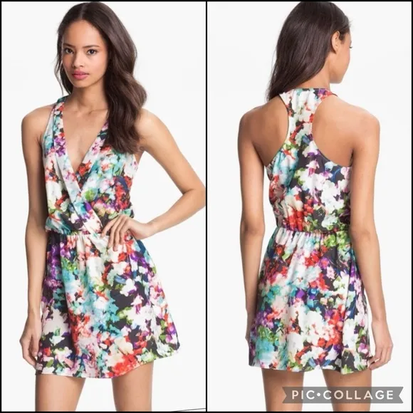 Parker 100% Silk Watercolor Floral Racerback Mini Dress