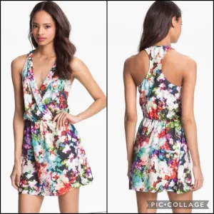 Parker 100% Silk Watercolor Floral Racerback Mini Dress