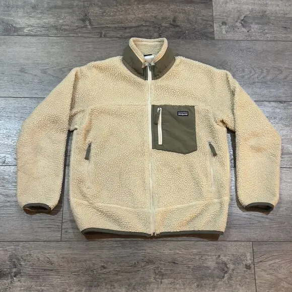 Patagonia Worn Wear Kids' Classic Retro-X Jacket Synchilla Tan Green Large (12)