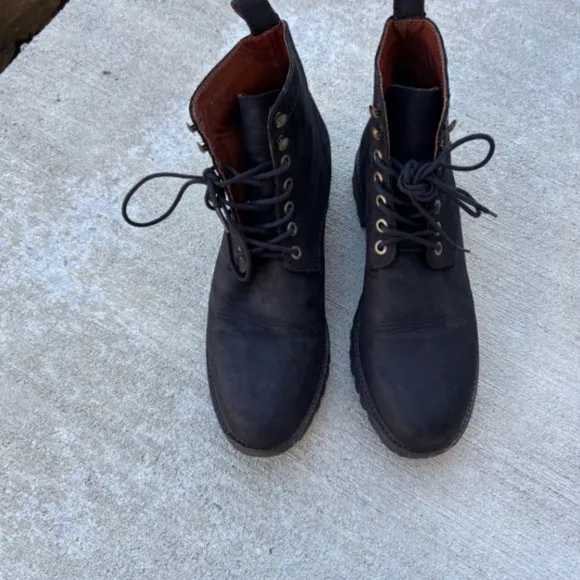 Patina London Portland Leather Men's Black Sueded Leather Combat Boots S…