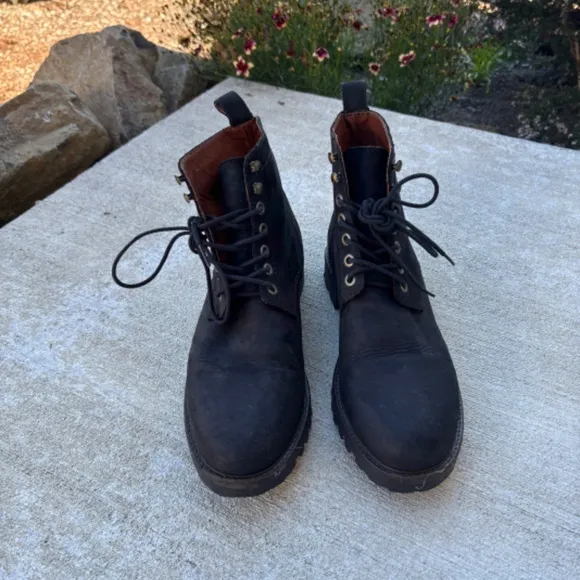 Patina London Portland Leather Men's Black Sueded Leather Combat Boots S…