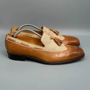 Paul Fredrick Loafer Mens 10.5 Brown Leather Two Tone Slip-On Tassels Almond Toe