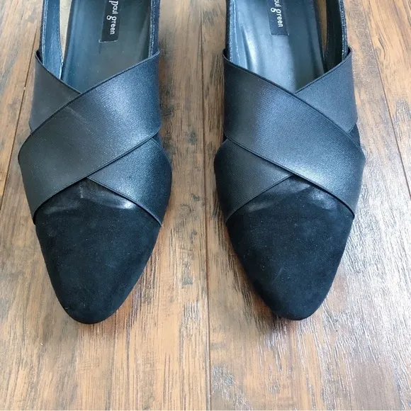 Paul Green • Daniella black suede wedges pumps heels pointed toe elastic strap