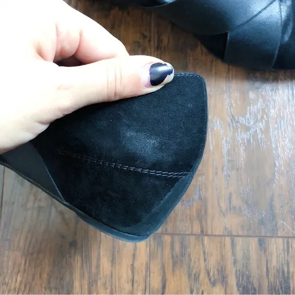 Paul Green • Daniella black suede wedges pumps heels pointed toe elastic strap