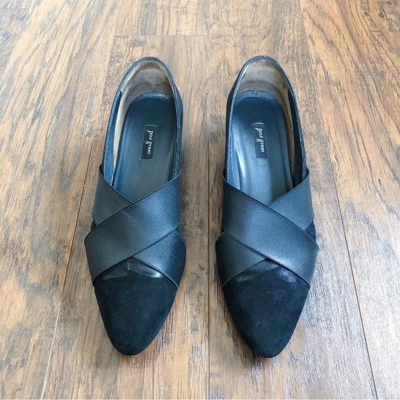 Paul Green • Daniella black suede wedges pumps heels pointed toe elastic strap
