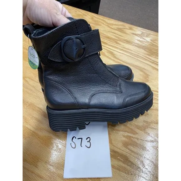 Paul Green Palani Zip Combat Boots Women's 7 Black Leather Ankle Round Toe