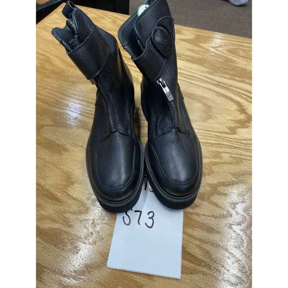 Paul Green Palani Zip Combat Boots Women's 7 Black Leather Ankle Round Toe