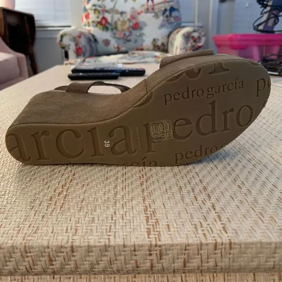 Pedro Garcia Platform Wedges. 100% suede. Taupe/green/brown color. EUC.