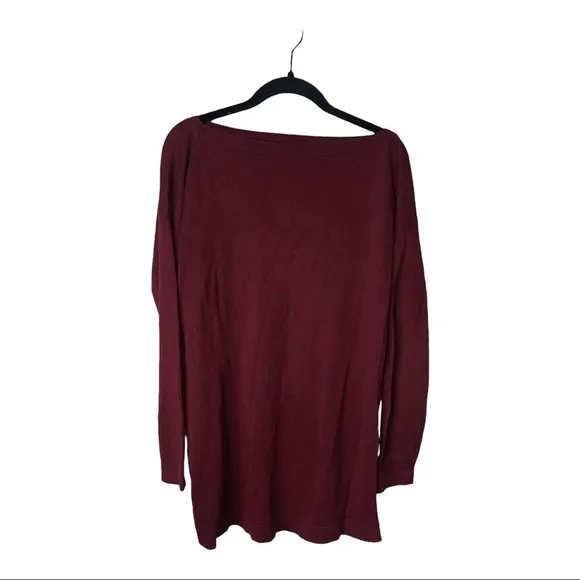 PERUVIAN CONNECTION Burgundy Boat Neck Long Line Sweater Large