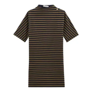 Petit Bateau $150 Breton Striped Navy Brown Jersey Knit Shift Dress Size 1 XS