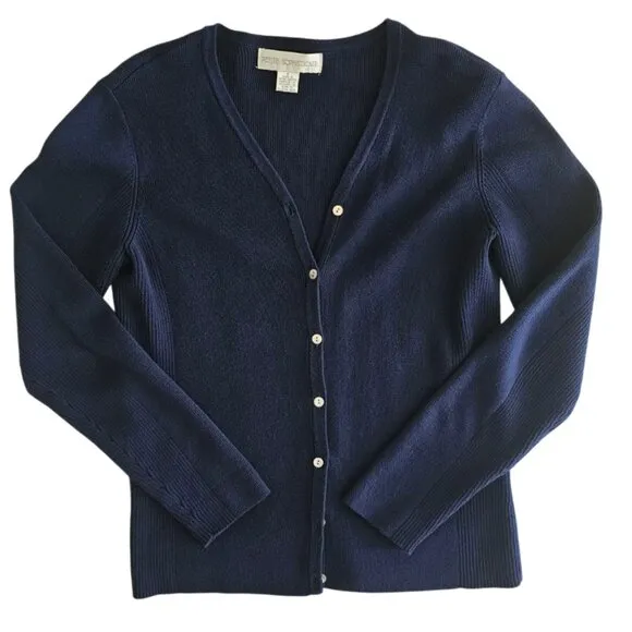Petite Sophisticate Knit &amp; Ribbed Cardigan &amp; Top Set | EUC | XSP | Dark Blue