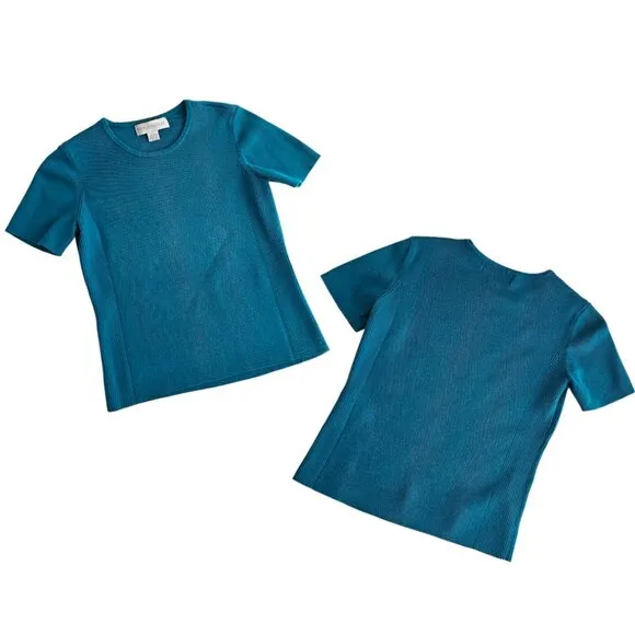 Petite Sophisticate Knit &amp; Ribbed Cardigan &amp; Top Set | EUC | XSP | Peacock Blue