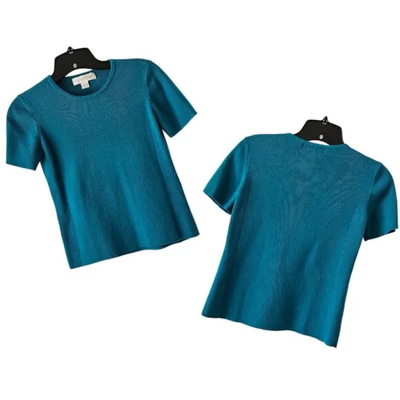 Petite Sophisticate Knit &amp; Ribbed Cardigan &amp; Top Set | EUC | XSP | Peacock Blue